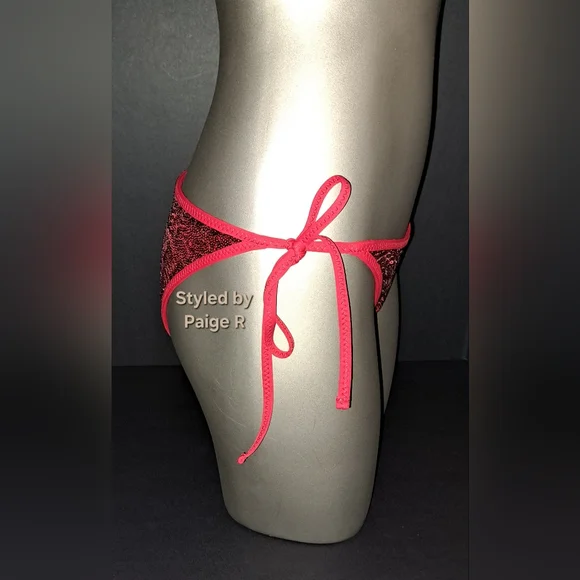 💕NWT SKIMS Swim Bikini Bar Tie Bottoms Swimsuit Swim Suit Red Sequin BRICK S - Picture 2 of 7